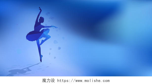 蓝色唯美舞蹈跳舞女孩剪影展板背景